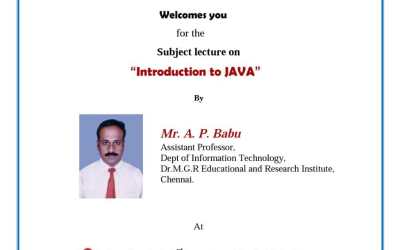 Subject Lecture on Introduction of Java Subject Lecture on Introduction of Java