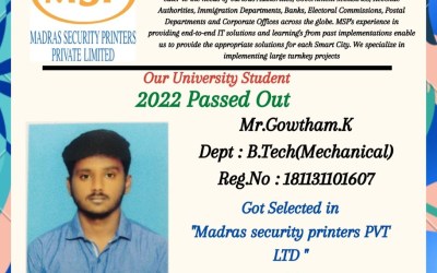 Placement of 2022 passed out student in Madras Security Printers. Placement of 2022 passed out student in Madras Security Printers.