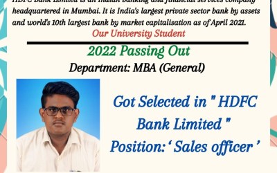 Placement Of 2022 Passing Out MBA Student At HDFC Bank Ltd. Placement Of 2022 Passing Out MBA Student At HDFC Bank Ltd.