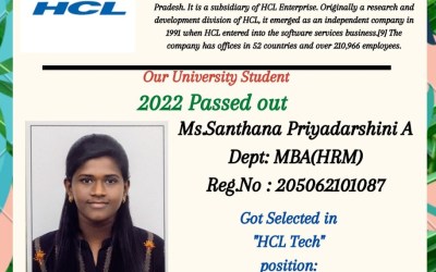 Placement of 2022 passed out MBA student in HCL Tech. Placement of 2022 passed out MBA student in HCL Tech.