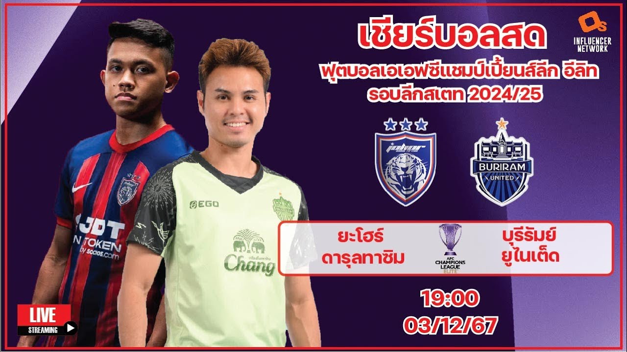 LiveScore! ฟุตบอล AFC Champions League Elite 2024/25 ยะโฮร์ ดารุล ทาซิม vs บุรีรัมย์ ยูไนเต็ด LiveScore! ฟุตบอล AFC Champions League Elite 2024/25 ยะโฮร์ ดารุล ทาซิม vs บุรีรัมย์ ยูไนเต็ด
