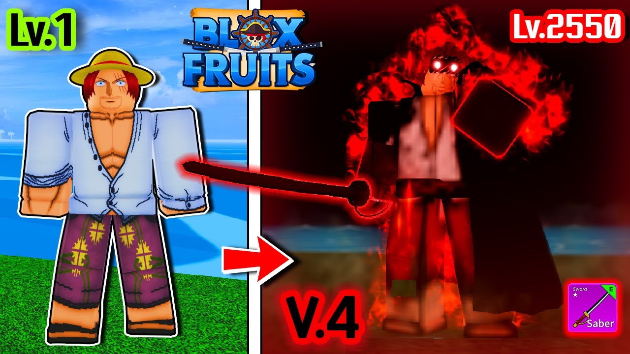 Blox Fruits เวล 1 ถึง 2550 ตอนเดียวจบ! | แชงคูส ผมแดง ดาบ Saber เผ่า V4 ตัน ! Blox Fruits เวล 1 ถึง 2550 ตอนเดียวจบ! | แชงคูส ผมแดง ดาบ Saber เผ่า V4 ตัน !