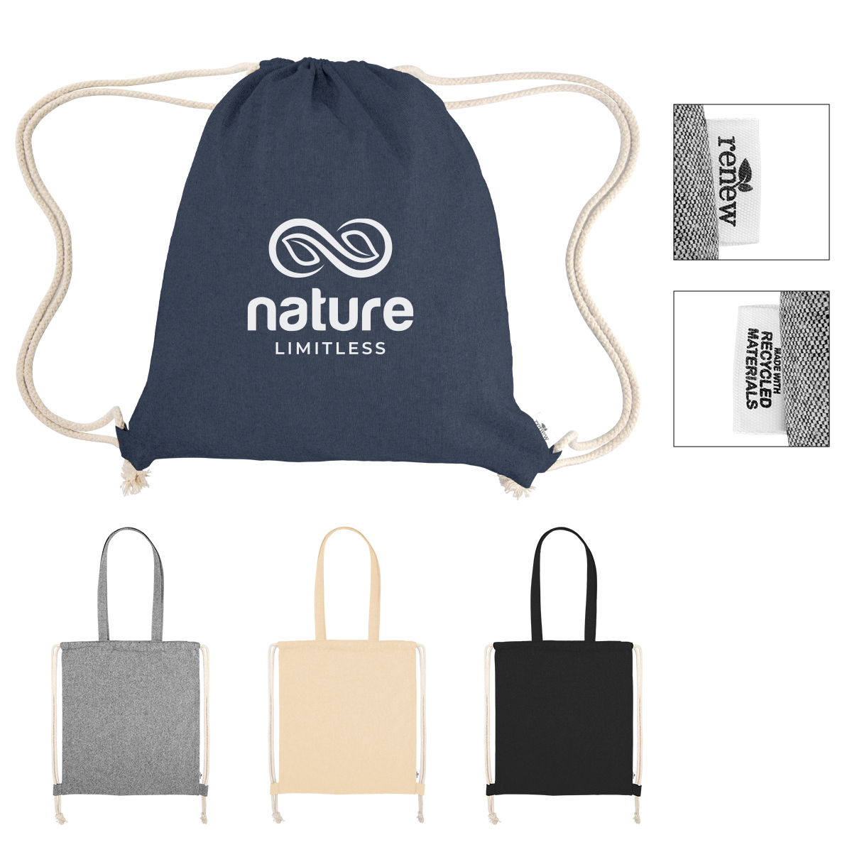 Nicole Recycled Cotton Drawstring Bag 1