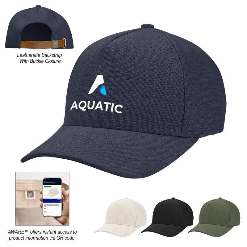 Aware™ Recycled Cotton Cap With Leatherette Backstrap 1 Aware™ Recycled Cotton Cap With Leatherette Backstrap 1