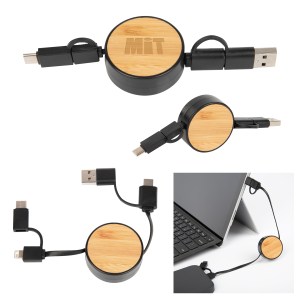 Bamboo Retractable 3-in-1 Charging Cable 1 Bamboo Retractable 3-in-1 Charging Cable 1