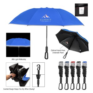 46" Arc Telescopic Inversion Umbrella With Carabiner Handle And 100% Rpet Canopy 1 46" Arc Telescopic Inversion Umbrella With Carabiner Handle And 100% Rpet Canopy 1