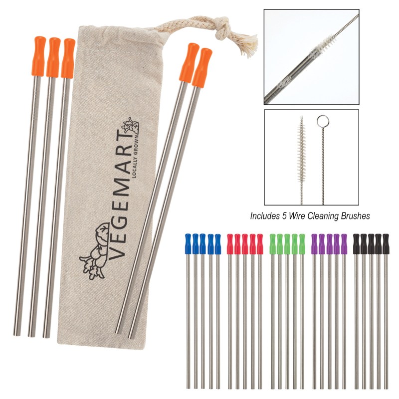 5-pack Stainless Straw Kit With Cotton Pouch 1 5-pack Stainless Straw Kit With Cotton Pouch 1
