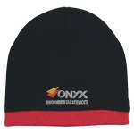 Knit Beanie With Stripe - 1076 BLKRED Embroidery Knit Beanie With Stripe - 1076 BLKRED Embroidery