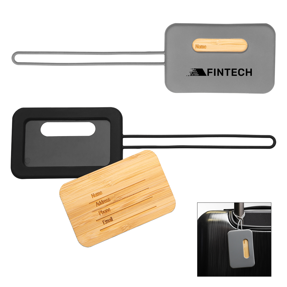 First Class Bamboo & Silicone Luggage Tag 1