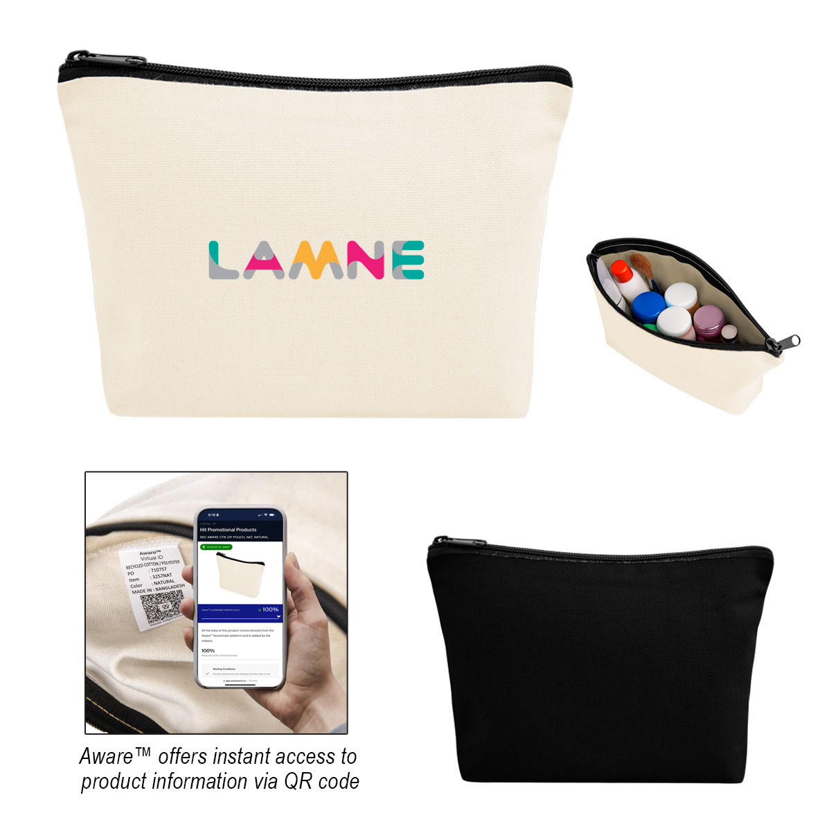 Aware™ 10 Oz. Recycled Cotton Zip Pouch 1