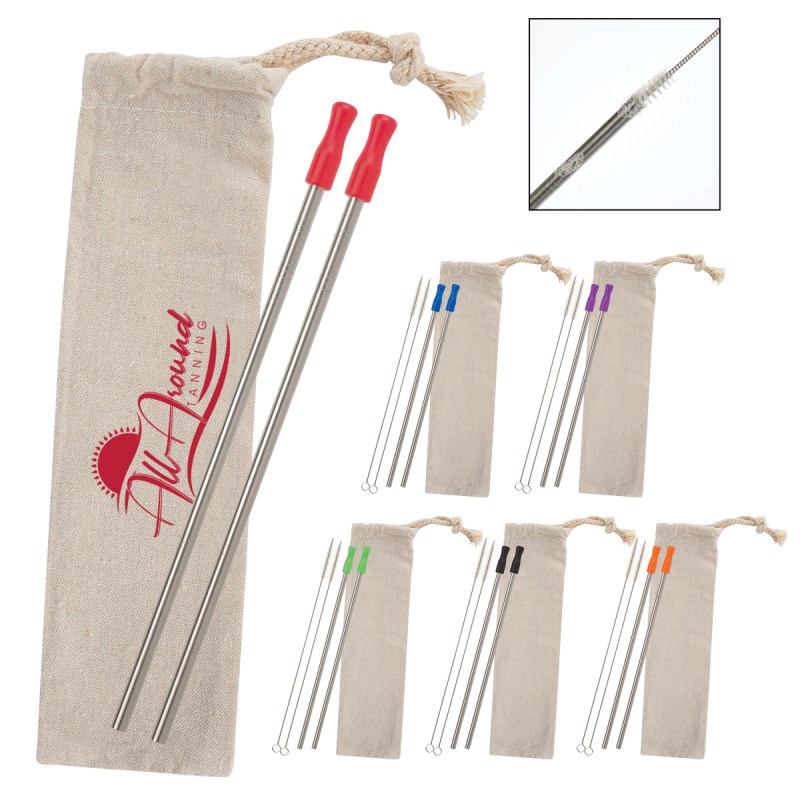 2-pack Stainless Straw Kit With Cotton Pouch 1 2-pack Stainless Straw Kit With Cotton Pouch 1