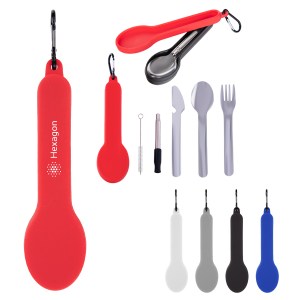 Travel Utensil Set With Silicone Holder 1 Travel Utensil Set With Silicone Holder 1
