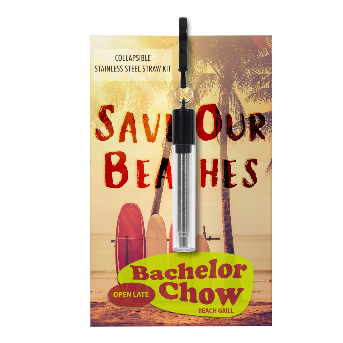 Greeting Card With Collapsible Stainless Steel Straw Kit 1