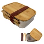 Sophisticate Stainless & Bamboo Bento Box - 75004 SIL Open Sophisticate Stainless & Bamboo Bento Box - 75004 SIL Open