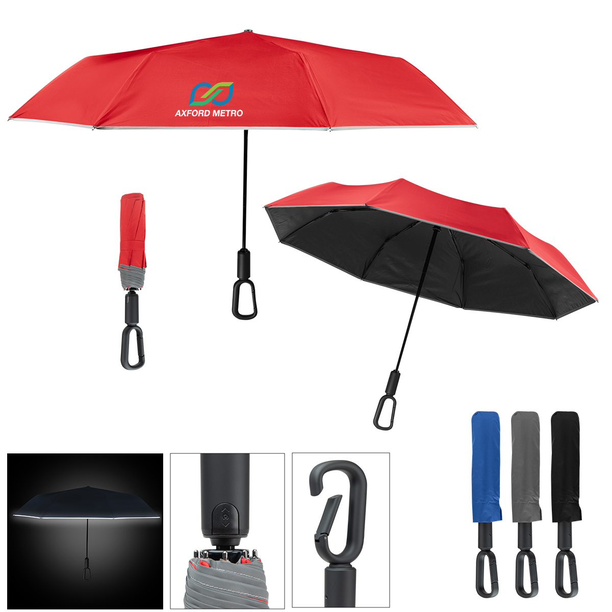 46" Arc Reflective Umbrella With Carabiner Handle 1