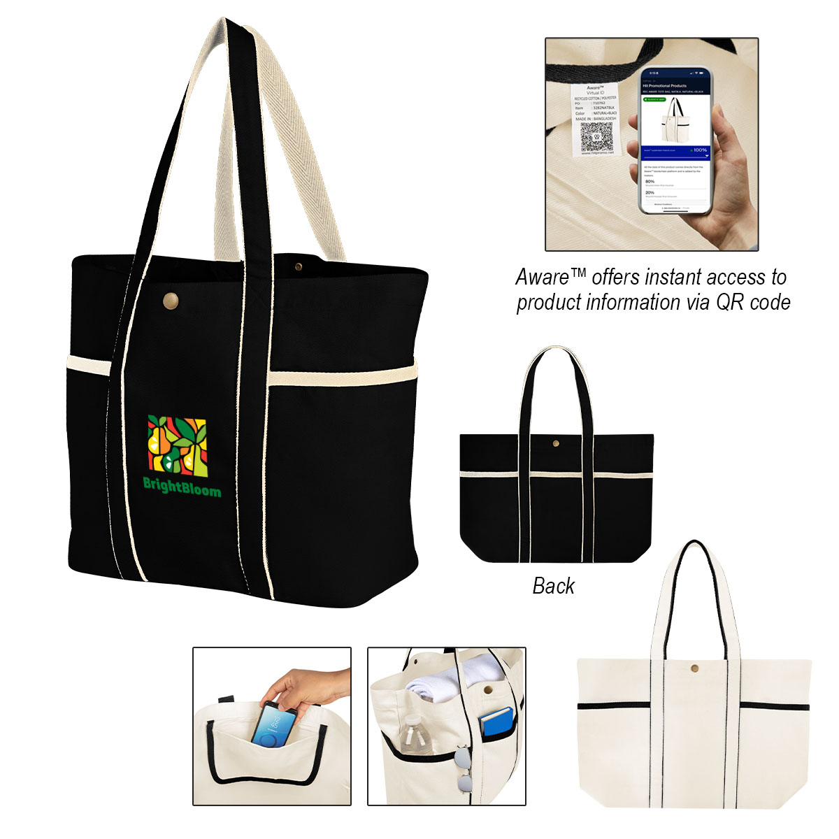 Aware™ 10 Oz. Recycled Cotton Canvas Tote Bag 1