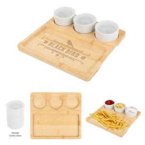 Bamboo Serving Tray With Ceramic Bowls 1 Bamboo Serving Tray With Ceramic Bowls 1