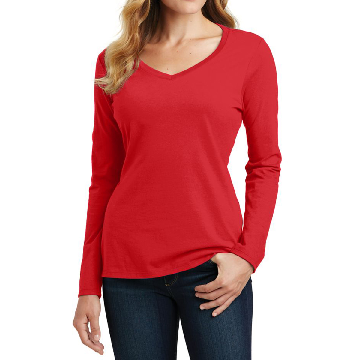 Port & Company® Ladies' Long Sleeve Fan Favorite V-neck Tee 1