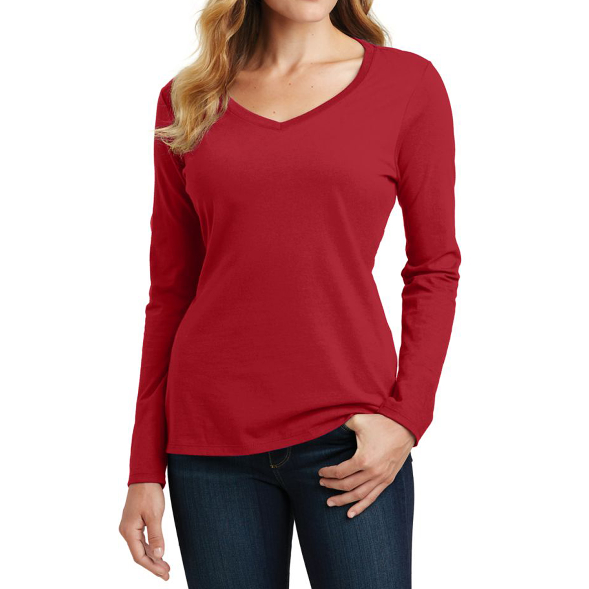 Port & Company® Ladies' Long Sleeve Fan Favorite V-neck Tee 1