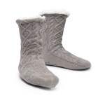 Cozy Cable Knit Slipper Socks - 15066 GRA Inuse Cozy Cable Knit Slipper Socks - 15066 GRA Inuse