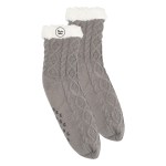 Cozy Cable Knit Slipper Socks - 15066 GRA Embroidery Cozy Cable Knit Slipper Socks - 15066 GRA Embroidery