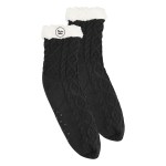 Cozy Cable Knit Slipper Socks - 15066 BLK Embroidery Cozy Cable Knit Slipper Socks - 15066 BLK Embroidery