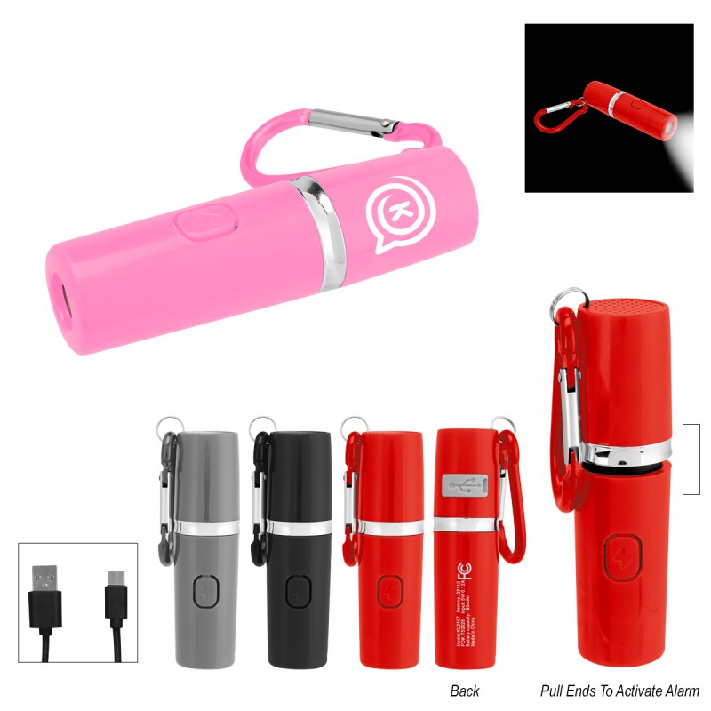 Rechargeable Portable Alarm And Flashlight With Carabiner Attachment 1 Rechargeable Portable Alarm And Flashlight With Carabiner Attachment 1
