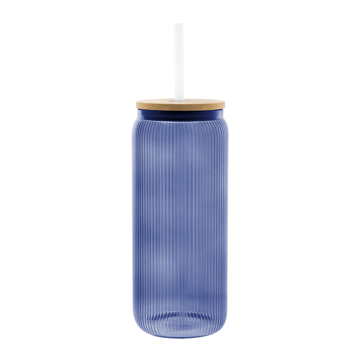 20 Oz. Ribbed Borosilicate Glass Can With Bamboo Lid 1