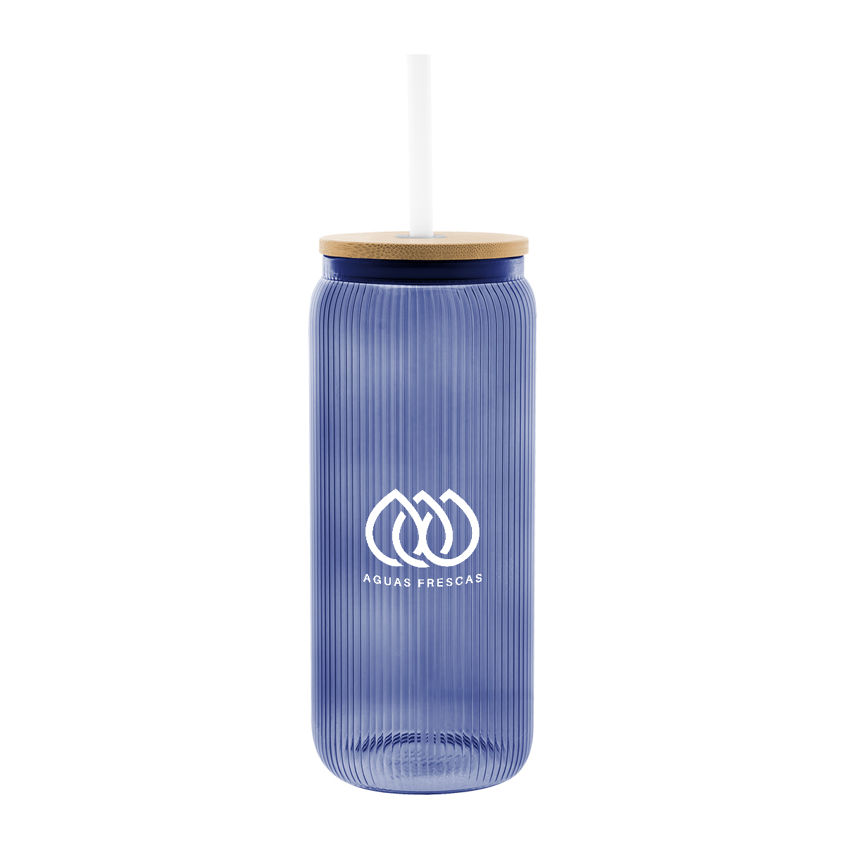 20 Oz. Ribbed Borosilicate Glass Can With Bamboo Lid 1