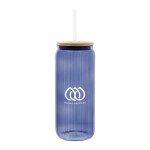 20 Oz. Ribbed Borosilicate Glass Can With Bamboo Lid - 50167 TRNBLU Silkscreen 20 Oz. Ribbed Borosilicate Glass Can With Bamboo Lid - 50167 TRNBLU Silkscreen