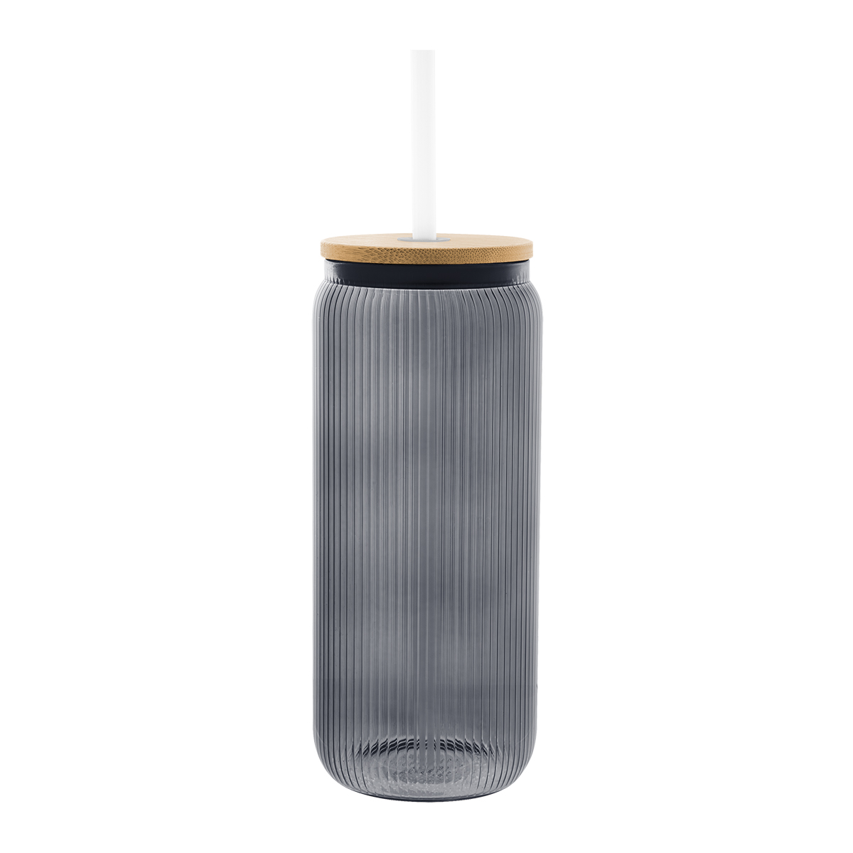 20 Oz. Ribbed Borosilicate Glass Can With Bamboo Lid 1