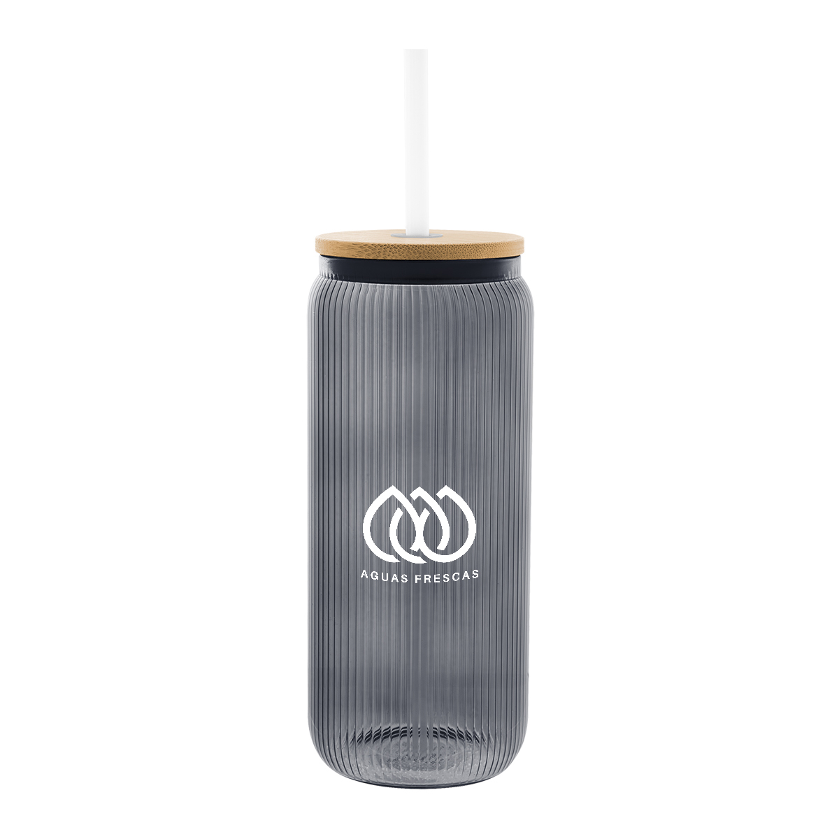 20 Oz. Ribbed Borosilicate Glass Can With Bamboo Lid 1