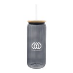 20 Oz. Ribbed Borosilicate Glass Can With Bamboo Lid - 50167 TRNCHA Silkscreen 20 Oz. Ribbed Borosilicate Glass Can With Bamboo Lid - 50167 TRNCHA Silkscreen