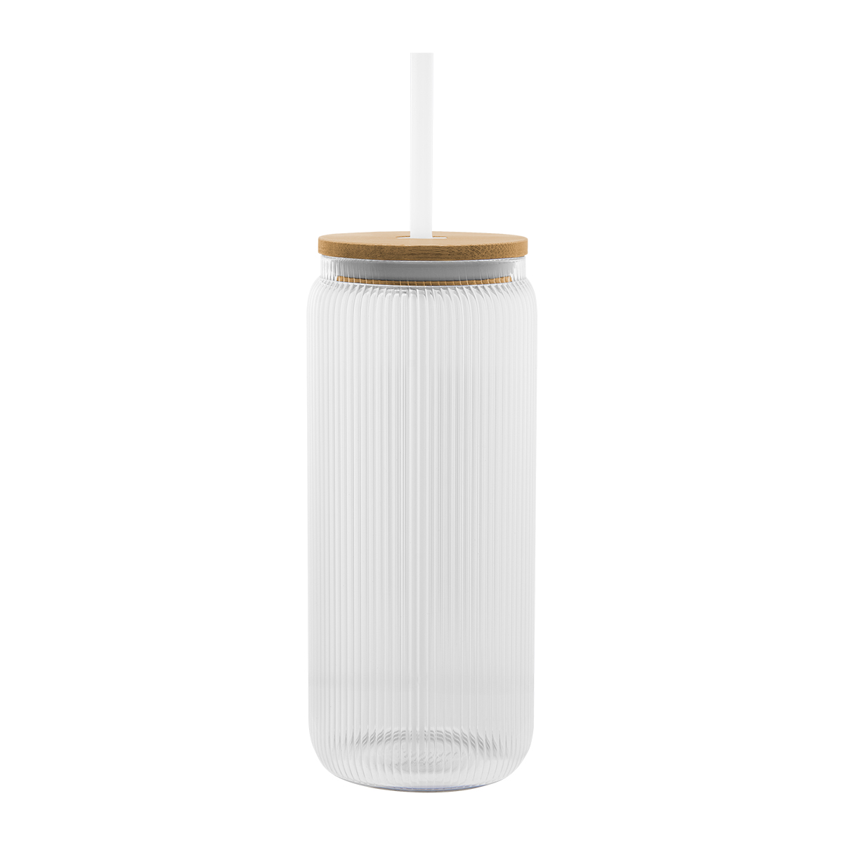 20 Oz. Ribbed Borosilicate Glass Can With Bamboo Lid 1