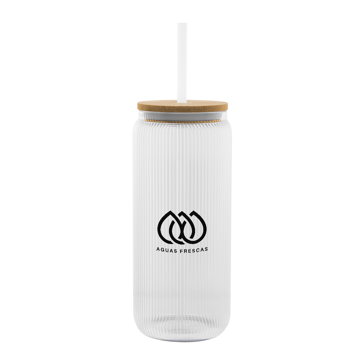 20 Oz. Ribbed Borosilicate Glass Can With Bamboo Lid 1