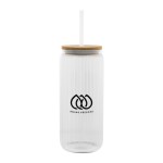 20 Oz. Ribbed Borosilicate Glass Can With Bamboo Lid - 50167 CLR Silkscreen 20 Oz. Ribbed Borosilicate Glass Can With Bamboo Lid - 50167 CLR Silkscreen