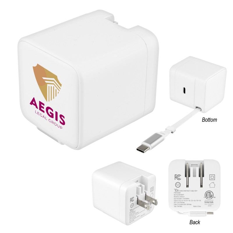 70w Etl Listed Wall Charger With Retractable Cable 1 70w Etl Listed Wall Charger With Retractable Cable 1