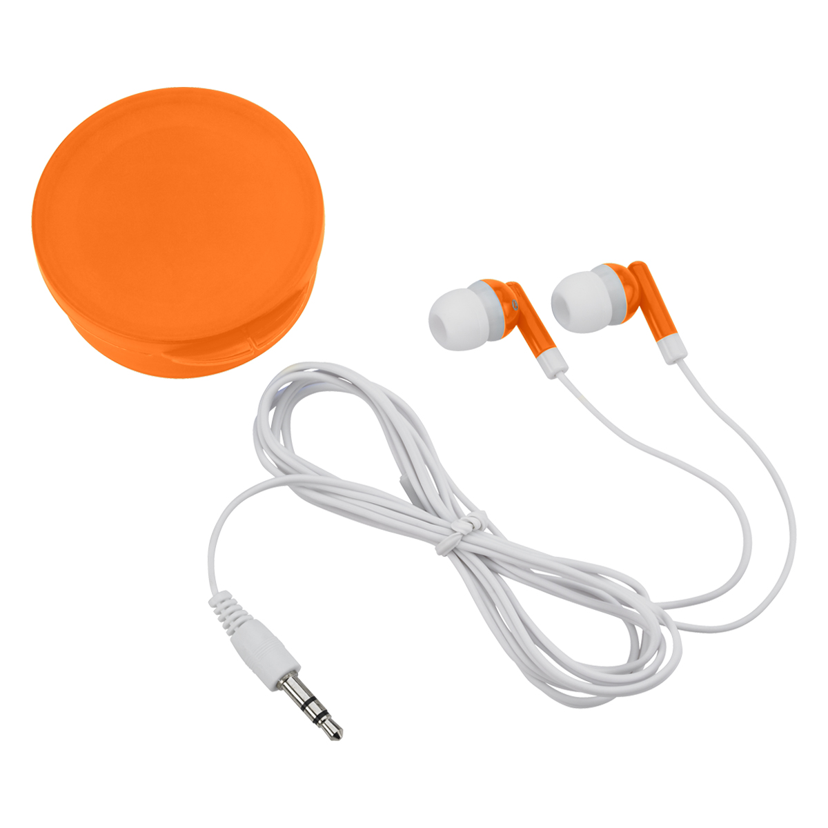 Earbuds In Round Plastic Case 1