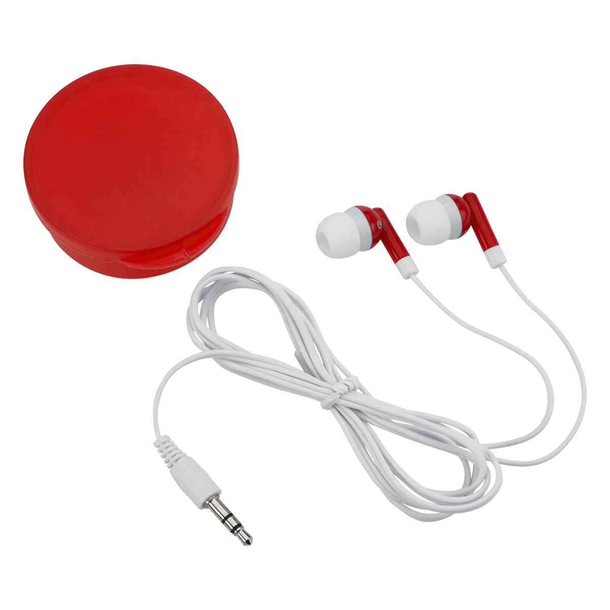 Earbuds In Round Plastic Case 1