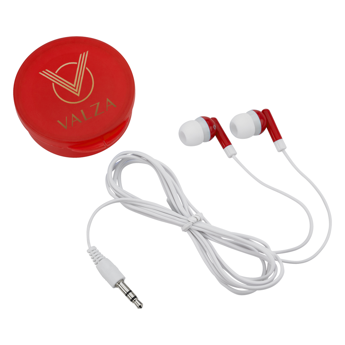 Earbuds In Round Plastic Case 1