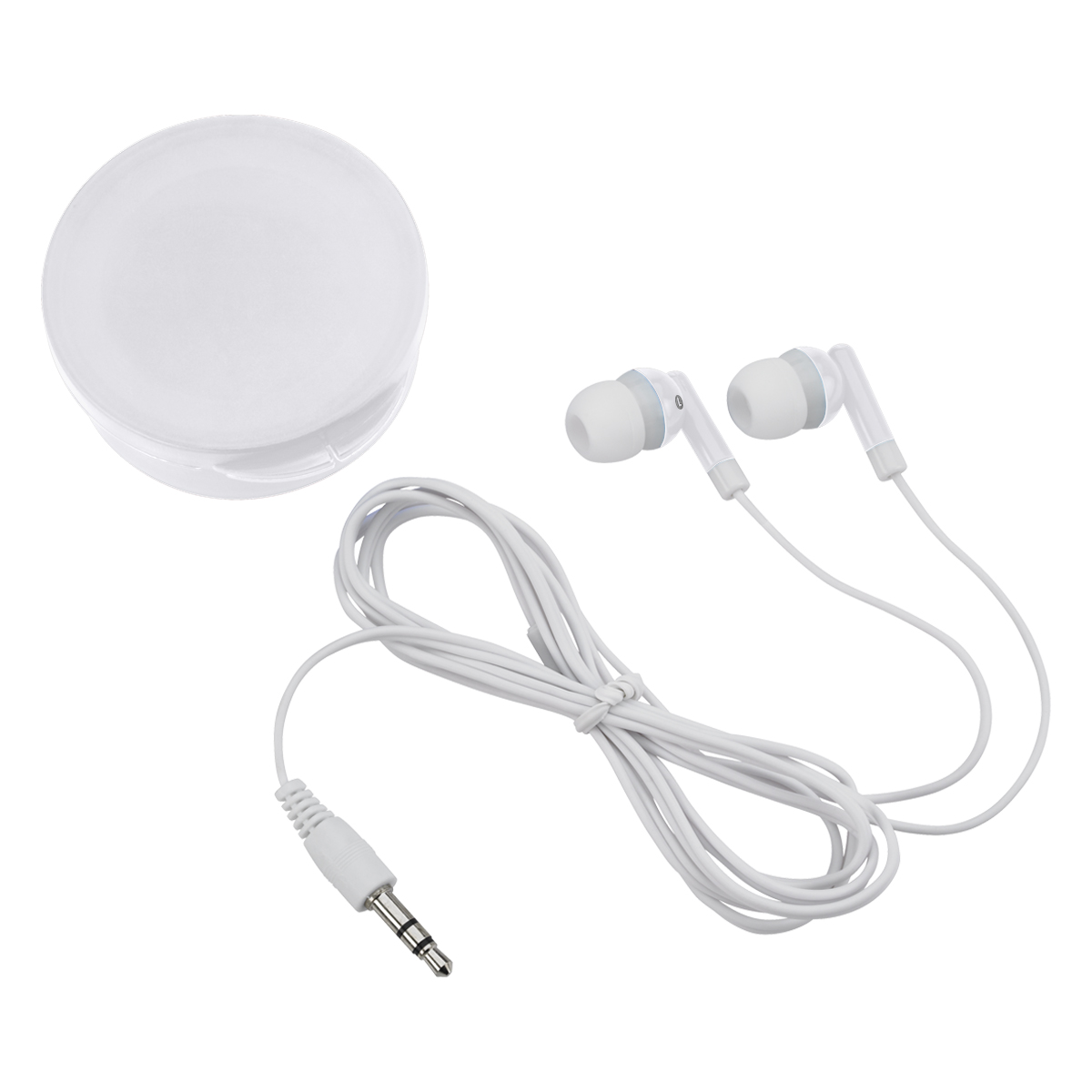 Earbuds In Round Plastic Case 1