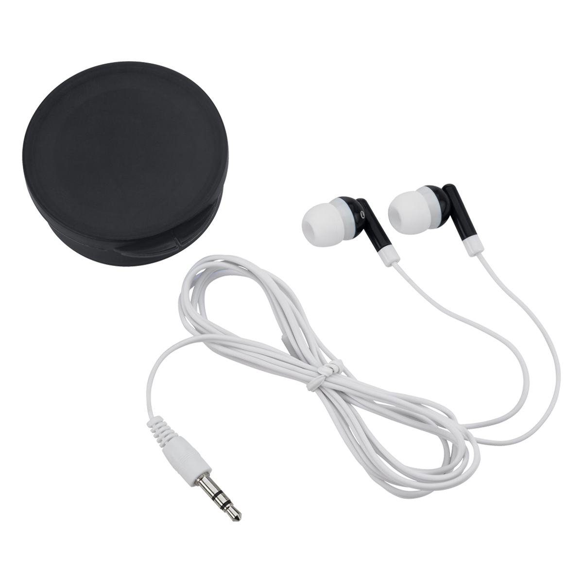 Earbuds In Round Plastic Case 1