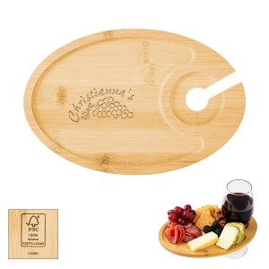 Wine & Dine Recessed Bamboo Tray With Wine Glass Holder 1 Wine & Dine Recessed Bamboo Tray With Wine Glass Holder 1