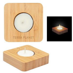 Bamboo Tea Light Candle Holder With Candle 1 Bamboo Tea Light Candle Holder With Candle 1