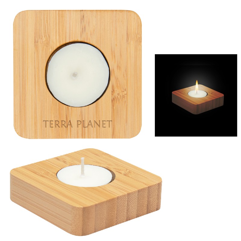 Bamboo Tea Light Candle Holder With Candle 1 Bamboo Tea Light Candle Holder With Candle 1