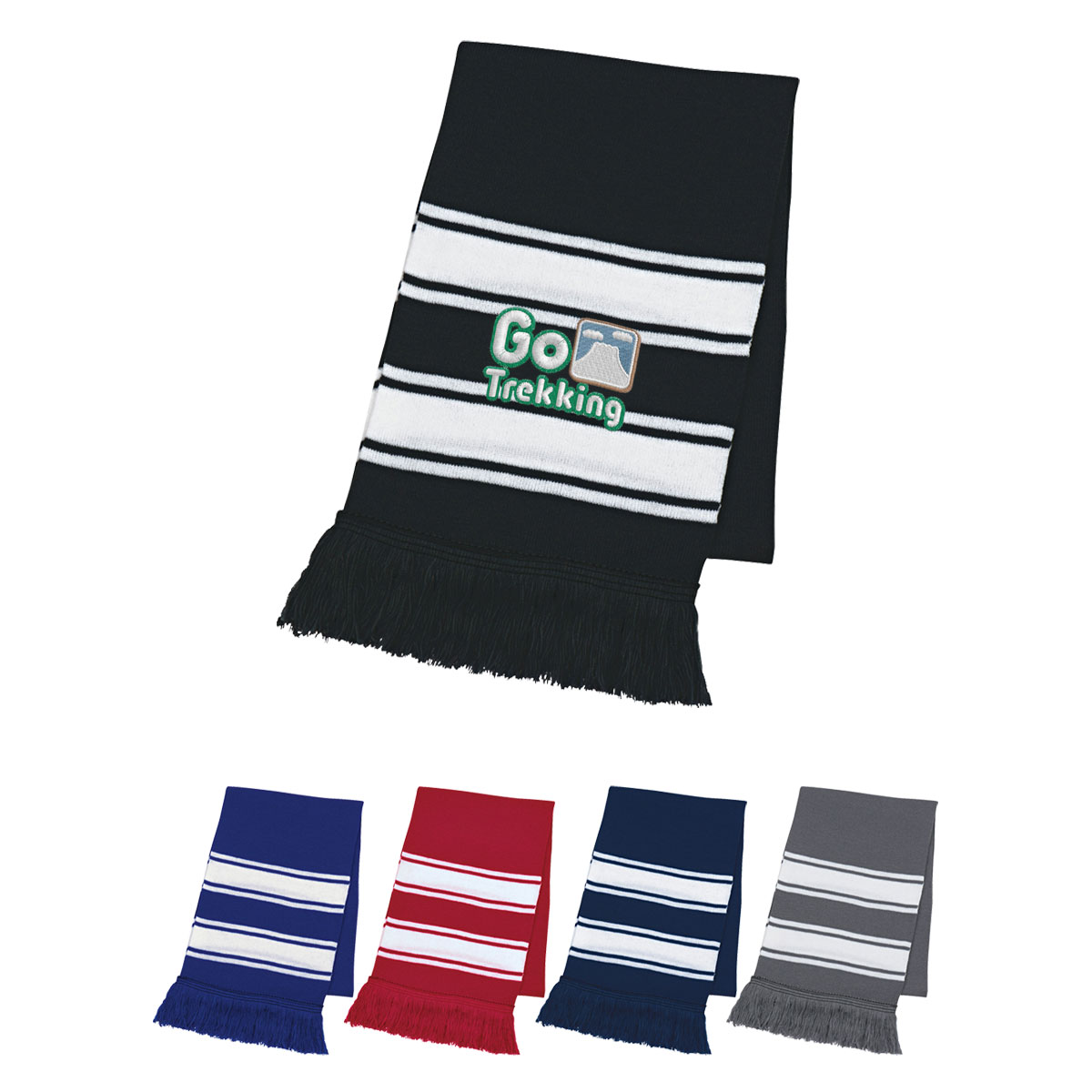 Two-tone Knit Scarf With Fringe 1