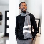Two-tone Knit Scarf With Fringe - 1015 BLK Embroidery Two-tone Knit Scarf With Fringe - 1015 BLK Embroidery