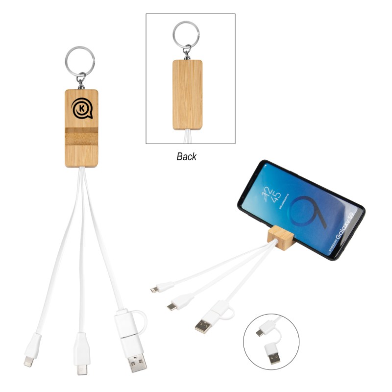 Bamboo Phone Holder Keyring With Charging Cables 1 Bamboo Phone Holder Keyring With Charging Cables 1