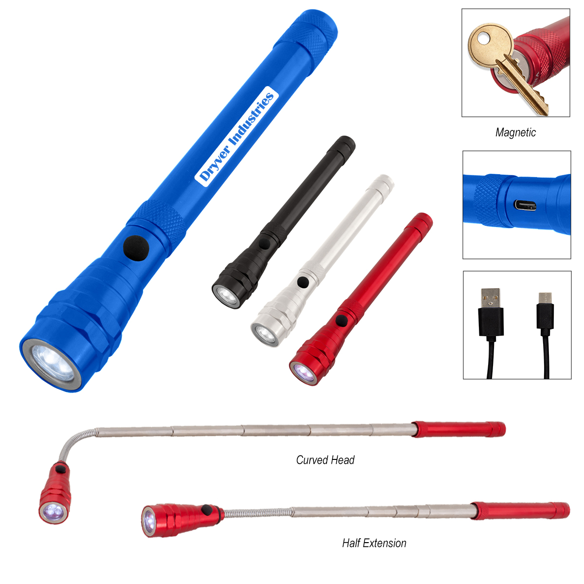 Telescopic Rechargeable Recycled Aluminum Flashlight With Magnet 2.0 1