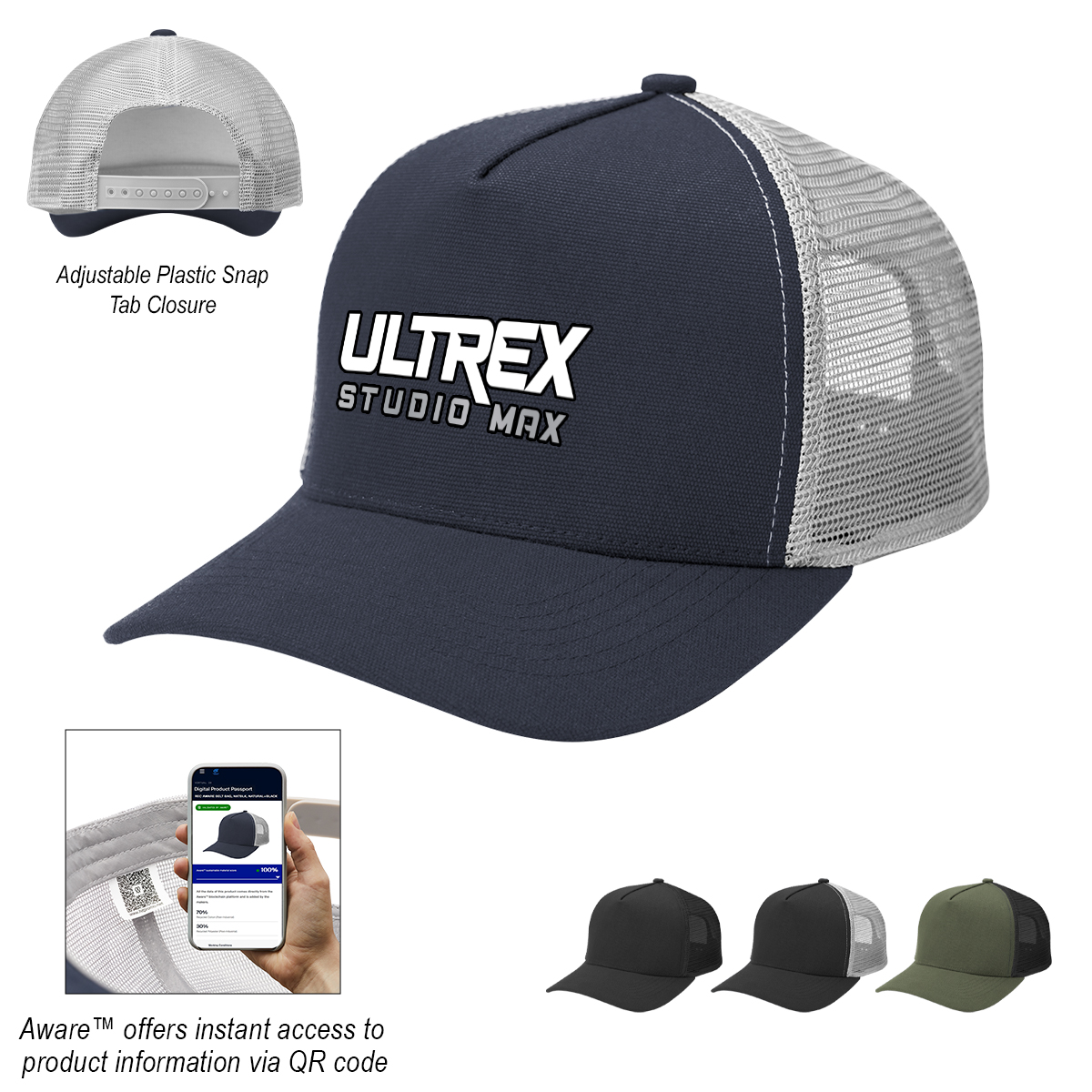 Aware™ Recycled Cotton Cap Mesh Back Cap 1